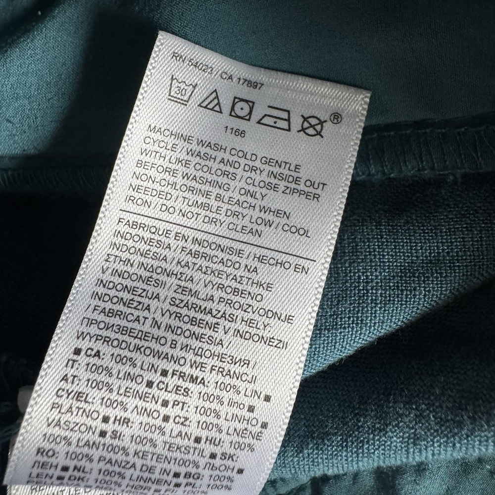 ATHLETA Pants Womens Playa 100% Linen Wide Leg Crop 12 P Zip Pockets Teal Green - Picture 6 of 12